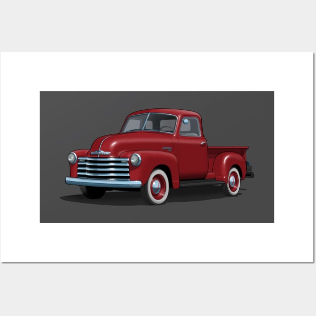 maroon 1949 Chevy Pickup Truck Wall Art by candcretro